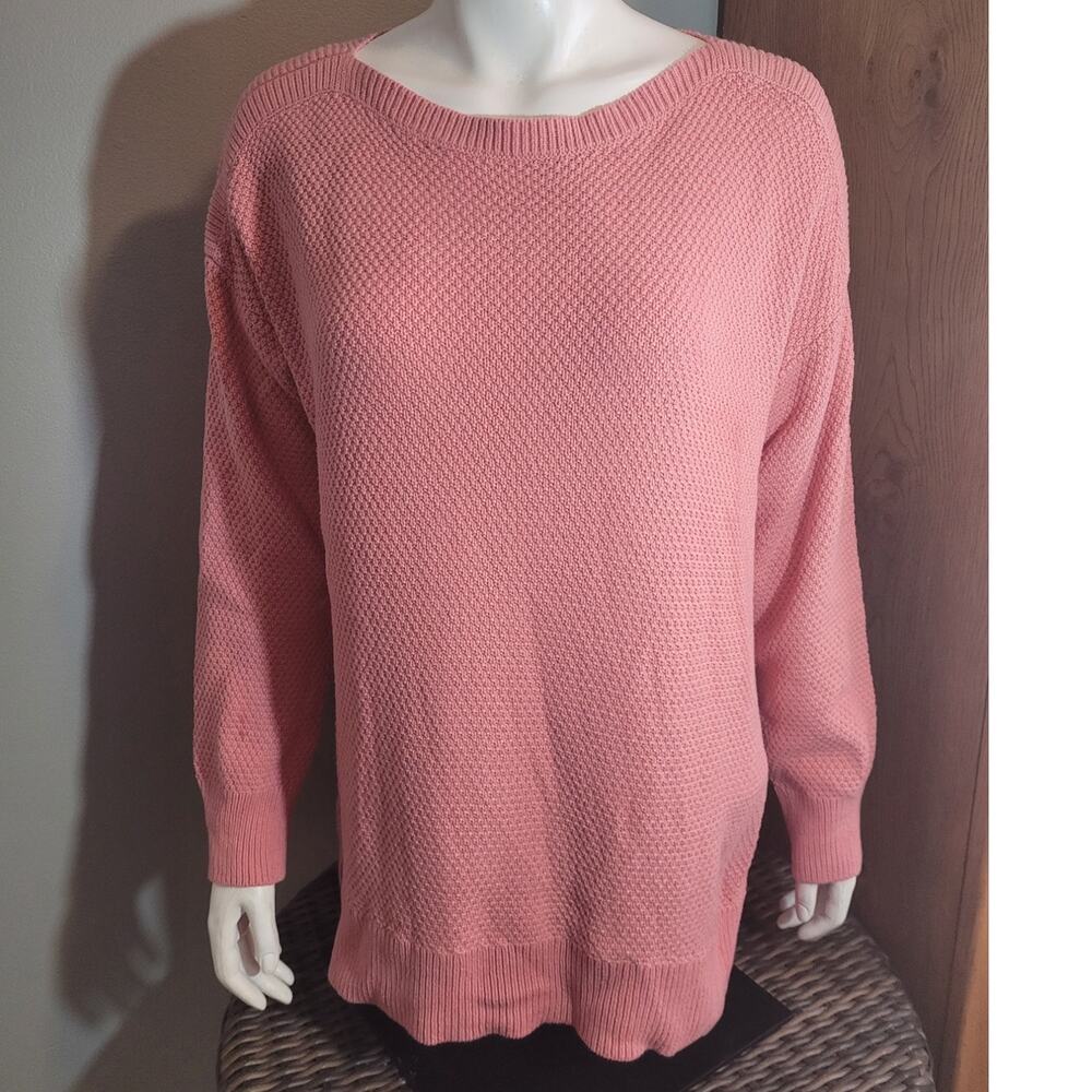 Carnation Pink Oversized Longline Sweater Large Chunky Boxy Cozy Knit Loft